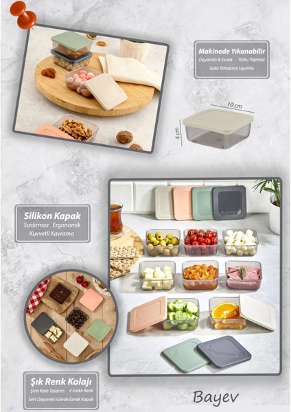 8'li Renkli Kare Saklama Kabı Seti, Silikon Kapaklı, Sızdırmaz, Gıda ve Piknik Için fiyatları