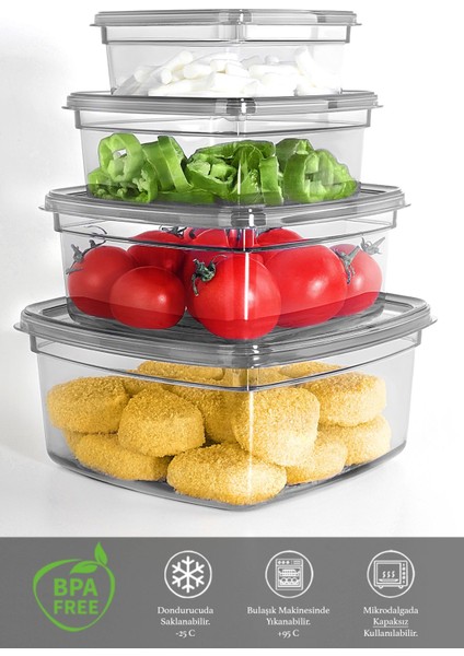 8'li Kare Sızdırmaz Saklama Kabı Seti, Çok Amaçlı ve Şık, Farklı Boyutlarda modelleri