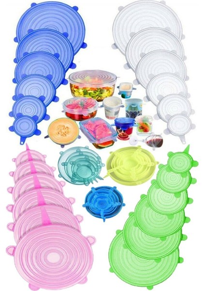 Renkli 6'lı Silikon Streç Kapak, Tencere ve Kapak Uyumu, Pratik Kullanım, Dayanıklı Set