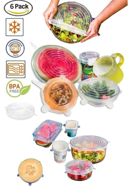 Renkli 6'lı Silikon Streç Kapak, Tencere ve Kapak Uyumu, Pratik Kullanım, Dayanıklı Set fiyatları