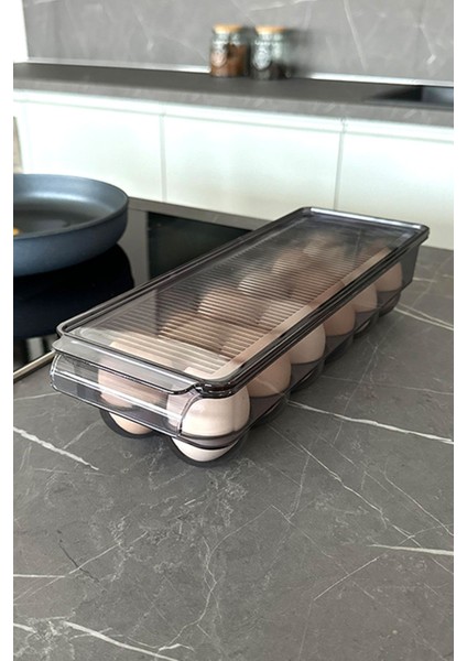 Kapaklı Şeffaf Siyah Yumurta Saklama Kabı, Pratik ve Şık Tasarım