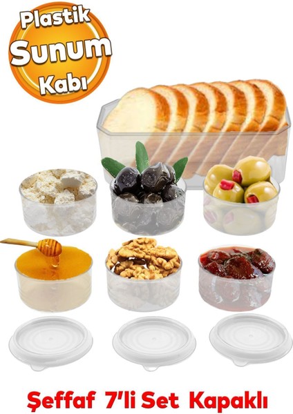 7'li Şeffaf Plastik Kapaklı Piknik ve Kahvaltı Takımı Seti