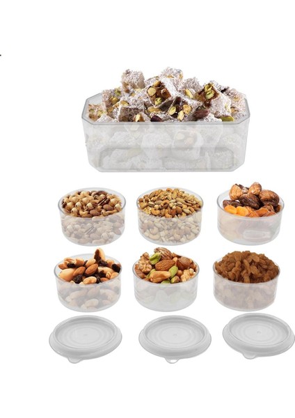 7'li Şeffaf Plastik Kapaklı Piknik ve Kahvaltı Takımı Seti