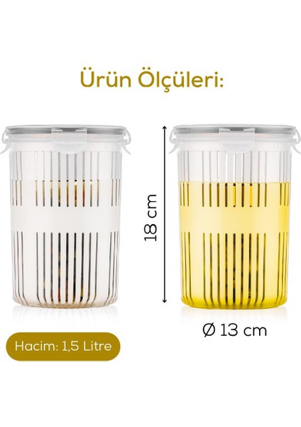 Gri Süzgeçli Saklama Kabı, Zeytinlik ve Turşuluk, 1,5 Litre Kapasite