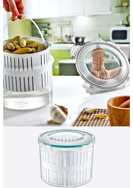2500 ml Süzgeçli Saklama Kabı, Turşuluk ve Zeytinlik, Beyaz