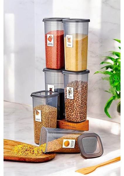 6'lı Büyük Kapaklı Saklama Kabı 1700ML Sızdırmaz ve Etiketli Siyah Set fiyatları