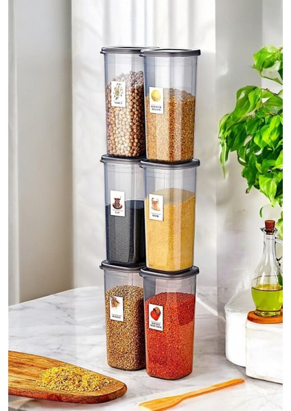 6'lı Büyük Kapaklı Saklama Kabı 1700ML Sızdırmaz ve Etiketli Siyah Set modelleri