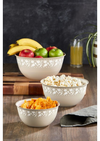 3'lü Hazırlık Seti Bej, Pratik ve Şık Karıştırma Kase Seti, Çeyizlik Alternatif