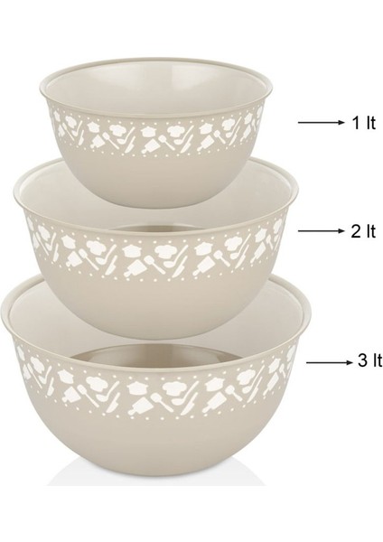 3'lü Hazırlık Seti Bej, Pratik ve Şık Karıştırma Kase Seti, Çeyizlik Alternatif fiyatları