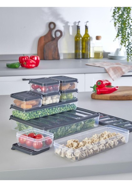 9 Parça Gri Piknik ve Kahvaltı Taze Gıda Saklama Kabı Seti