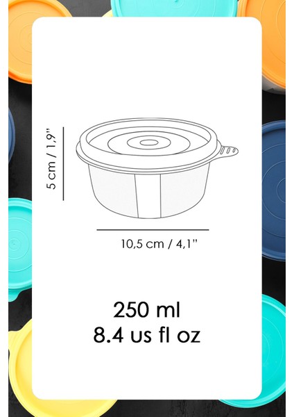 12'li Yuvarlak Saklama Kabı Seti, 12X250ML, Turuncu, Organizer ve Düzenleyici