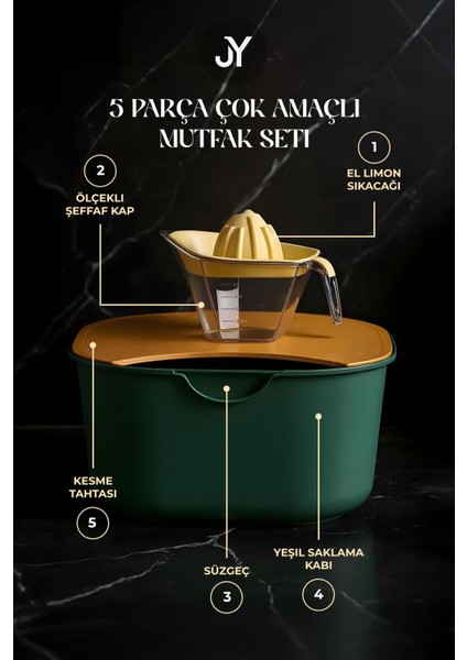 Renkli 5'li Mutfak Hazırlık Seti: Karıştırma, Süzgeç, Limon Sıkacağı, Kesme Tahtası fiyatları