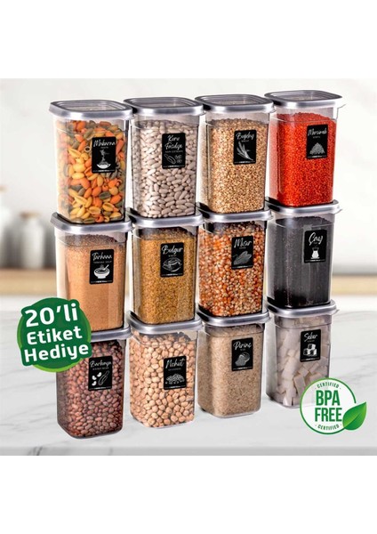 Gri Kare Saklama Kabı 1200ML 12'li Paket, Pratik ve Şık Saklama Çözümü