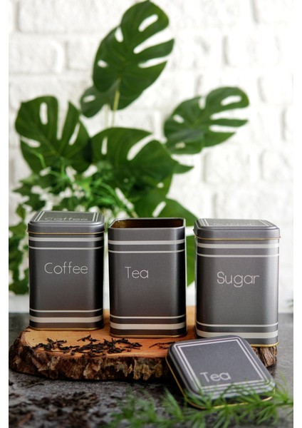 Metal Saklama Kutusu Seti, Çay, Kahve ve Şeker Için 3'lü, Şık ve Kullanışlı