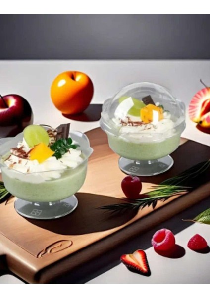 5'li Lotus Çiçekli Şeffaf Tatlı Kapları ve Kapakları Seti