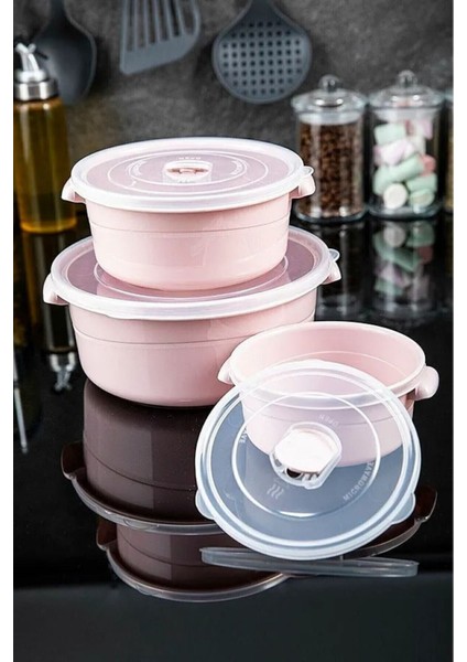 3'lü Renkli Yuvarlak Mikrofresh Tencere Seti, 0,5l, 1l ve 2l