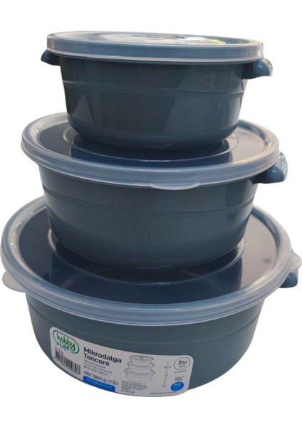 3'lü Renkli Yuvarlak Mikrofresh Tencere Seti, 0,5l, 1l ve 2l
