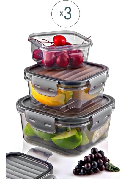 3’lü Vakumlu Saklama Kabı Seti, 400ML, 800ML ve 1400ML, Gri fiyatları