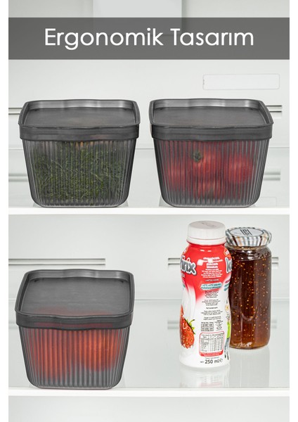 3'lü Kapaklı Mutfak Buzdolabı Saklama Kabı, 1,5 Lt, Füme, Çok Amaçlı Düzenleyici fiyatları