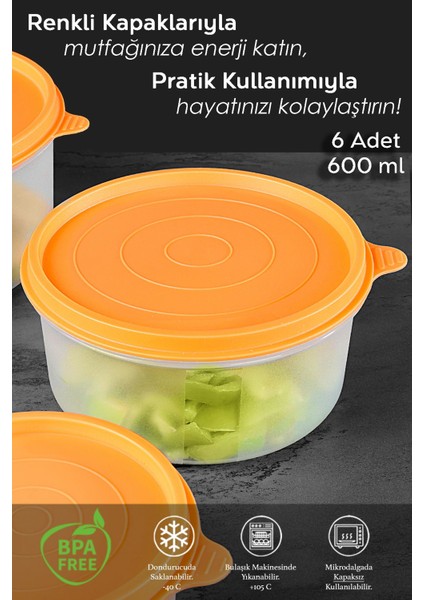 6'lı Turuncu Yuvarlak Saklama Kabı Seti, 6X600ML Organizer ve Düzenleyici fiyatları
