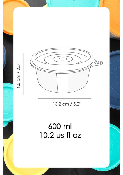 6'lı Turuncu Yuvarlak Saklama Kabı Seti, 6X600ML Organizer ve Düzenleyici