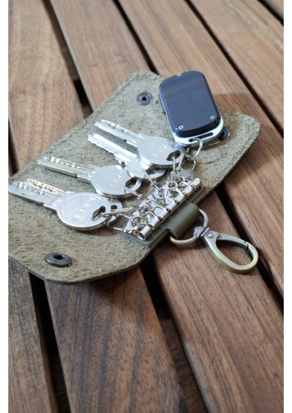 Deri Anahtarlık Kişiselleştirilebilir Haki Yeşil Hakiki Deri 6 Çengelli Askı Kancalı Anahtarlık fiyatları