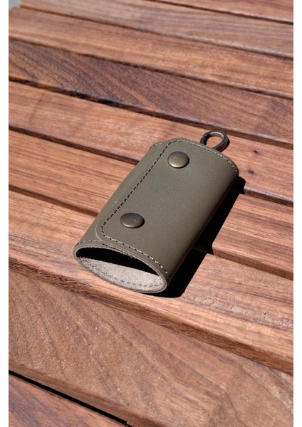 Deri Anahtarlık Kişiselleştirilebilir Haki Yeşil Hakiki Deri 6 Çengelli Askı Kancalı Anahtarlık
