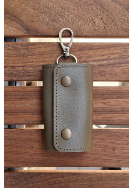 Deri Anahtarlık Kişiselleştirilebilir Haki Yeşil Hakiki Deri 6 Çengelli Askı Kancalı Anahtarlık