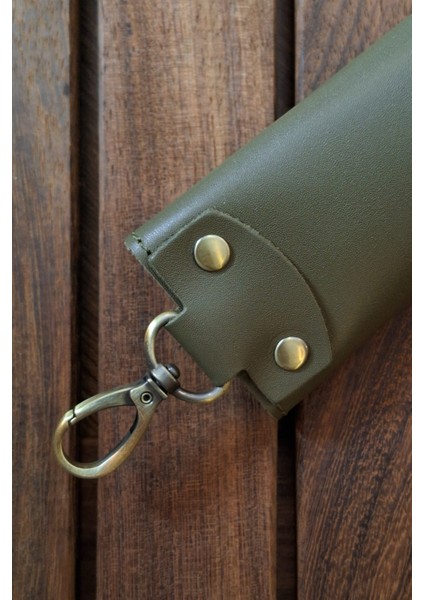 Deri Anahtarlık Kişiselleştirilebilir Haki Yeşil Hakiki Deri 6 Çengelli Askı Kancalı Anahtarlık