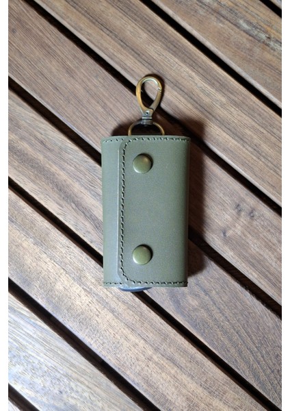 Deri Anahtarlık Kişiselleştirilebilir Haki Yeşil Hakiki Deri 6 Çengelli Askı Kancalı Anahtarlık