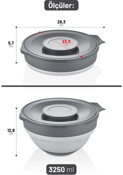 Katlanabilir Akordiyon Mikser Kabı 3250 Ml, Kapaklı, Gri modelleri