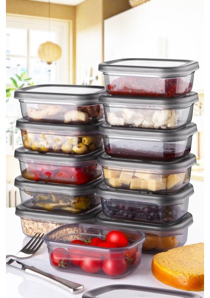 12'li Dikdörtgen Saklama Kabı, 670 Ml, Gri, Dayanıklı ve Pratik Kullanım