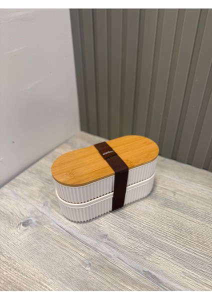 Iki Parçalı Elastik Bantlı Ahşap Kapaklı Saklama Kabı Seti, Kahverengi