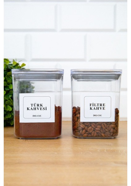 Turuncu 2'li Akrilik Saklama Kabı, 900 Ml, Filtre ve Türk Kahvesi Etiketi