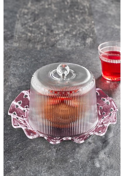 Akrilik Barok Mürdüm Renk Kek Fanus ve Saklama Kabı, Şık Sunum Organizeri, 26 cm