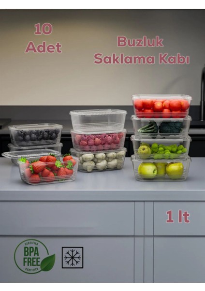 10'lu 1 Litre Çok Renkli Buzluk ve Dondurucu Kabı Seti