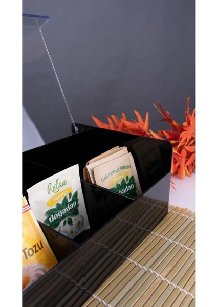 6 Bölmeli Siyah Çay Saklama Kutusu, Şık ve Kullanışlı Organizer fırsatları