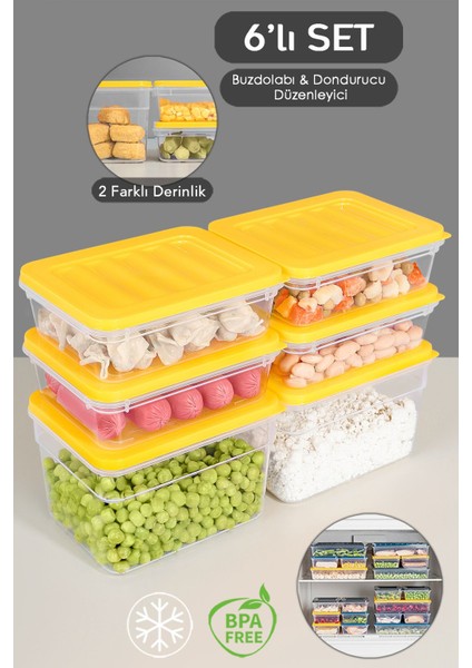 6'lı Mikrodalga Uyumlu Gıda Saklama Kabı Seti, Derin ve Sığ S Sarı