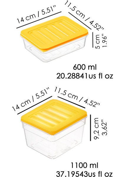 6'lı Mikrodalga Uyumlu Gıda Saklama Kabı Seti, Derin ve Sığ S Sarı modelleri