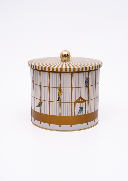Turuncu Metal Saklama Kabı, 17,5X15,5 Cm, Kuş Desenli, Pratik ve Şık Kullanım Sağlar