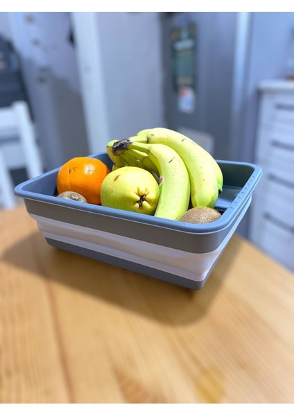 Katlanabilir 4l Badya Leğeni, Akordiyon Tasarım, Antrasit Gri Renk