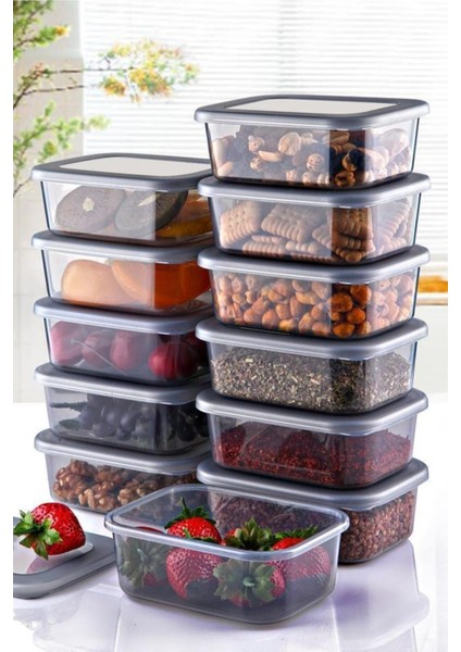 12 Adet Kapaklı Saklama Kabı 250ML Gri, Sızdırmaz Meyve ve Çerez Kutusu