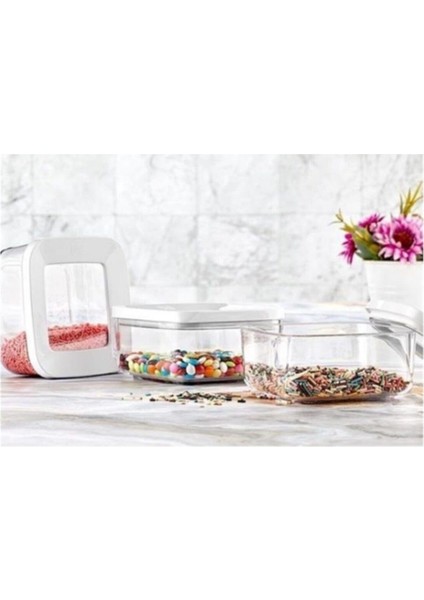 3'lü 0,250ML Mini Şeffaf Vakumlu Kare Saklama Kabı Seti, Turuncu