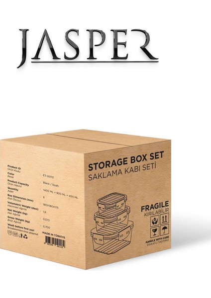 6'lı Saklama Kabı Seti 1400ML, 800ML ve 400ML, Gri, Pratik ve Dayanıklı