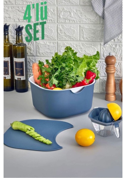 5 Parça Çok Amaçlı Süzgeçli, Limon Sıkacaklı, Kesme Tahtalı, Karıştırma Kabı Mutfak Seti modelleri