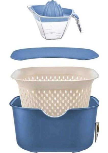 5 Parça Çok Amaçlı Süzgeçli, Limon Sıkacaklı, Kesme Tahtalı, Karıştırma Kabı Mutfak Seti