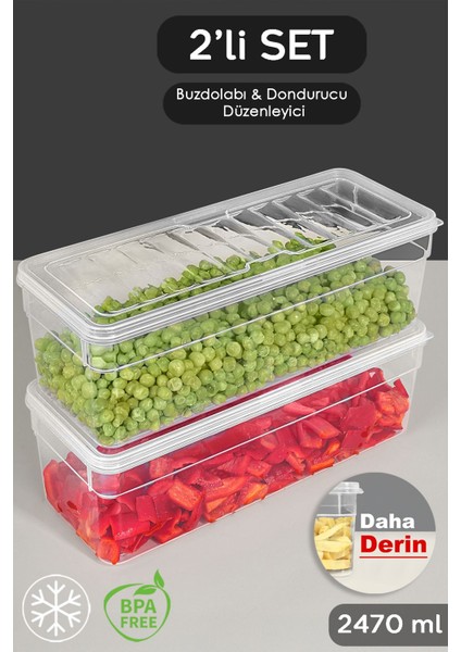 2'li Derin Mikrodalga Uyumlu Şeffaf Gıda Saklama Kabı Seti 2470ML