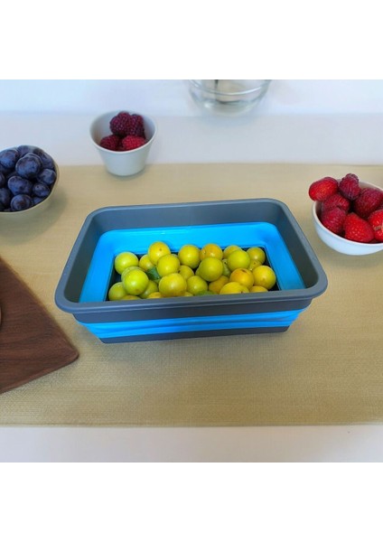 Katlanabilir 4l Badya Leğeni, Antrasit/mavi, Akordiyon Tasarım