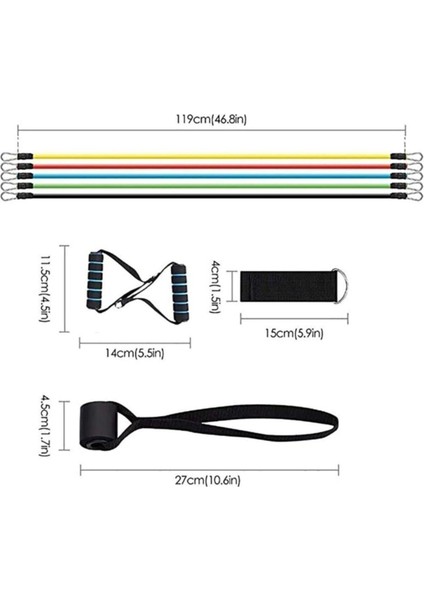 11 Parça Siyah Direnç Lastiği Seti, Egzersiz ve Dayanıklılık Için Ideal Seçenek