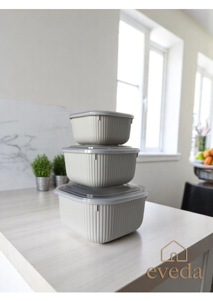 Bej Renkli Kare Üçlü Set, Şık ve Kullanışlı Eşya Takımı